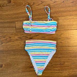 Beach Riot Rainbow Highway Stripe Set Bikini Small